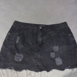 black distressed denim mini skirt